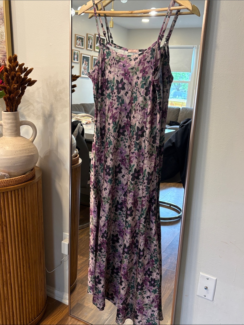 Udel Purple Floral Satin Slip Dress